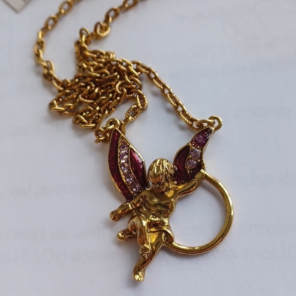 Vintage 1928 gold necklace and eye glass holder, 28" long,  NWT